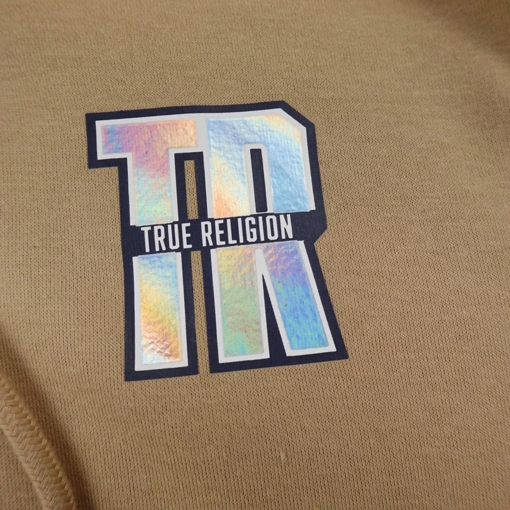 NEW True Religion Hoodie Mens L‎ Beige Buddha Full Zip Sweatshirt Sweater Jacket